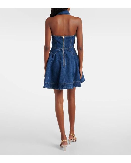 Self-Portrait Blue Flared Denim Midi Dress