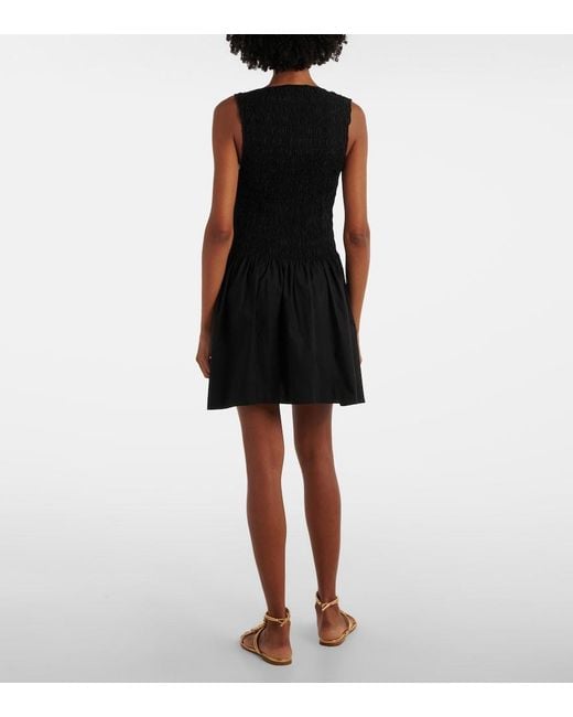 Faithfull The Brand Black Shirred Cotton Minidress