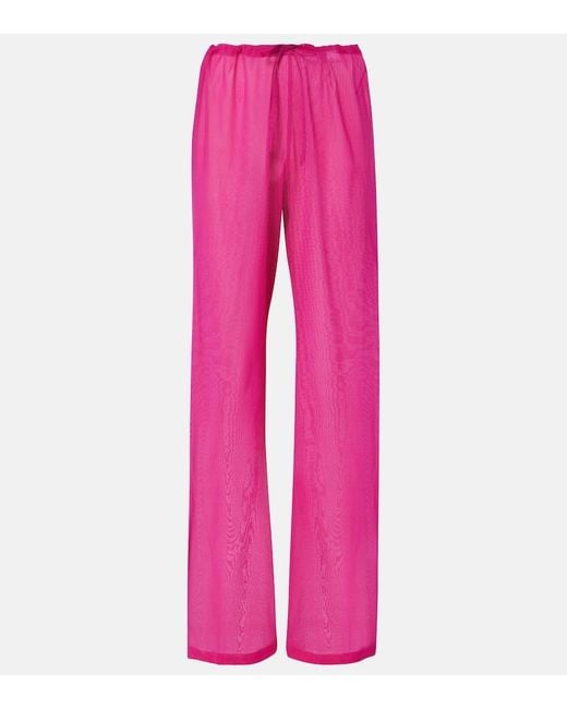 Dries Van Noten Pink High-Rise Silk-Blend Wide-Leg Pants