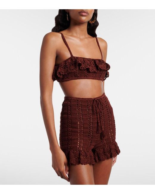 Anna Kosturova Brown Crochet Cotton Bra Top