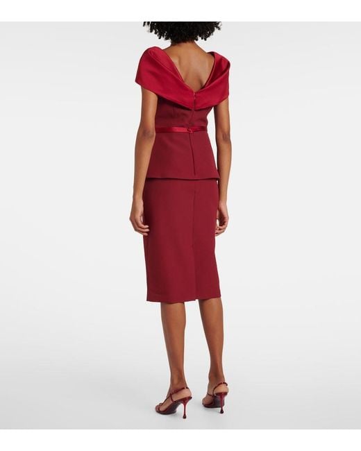 Safiyaa Red Rella Draped Peplum Heavy Crepe Midi Dress