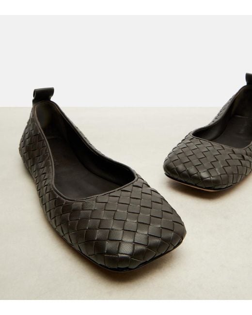 Bottega Veneta Black Charlotte Intrecciato Leather Ballet Flats