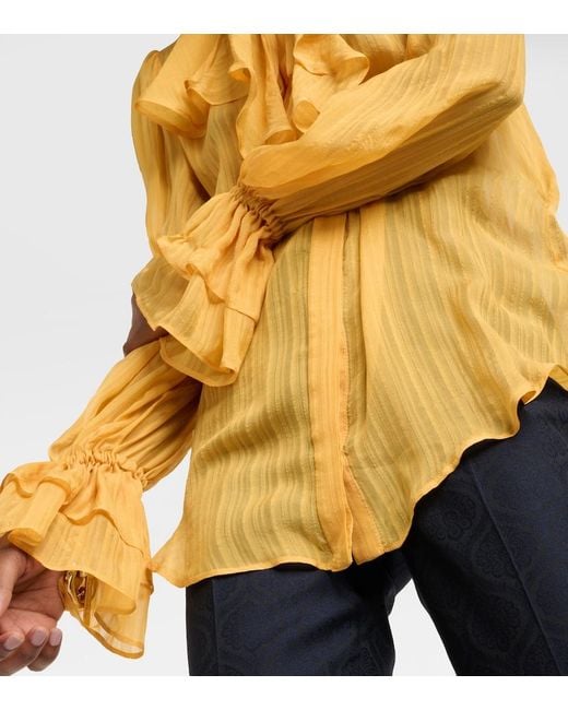 Etro Yellow Ruffled Silk Blouse