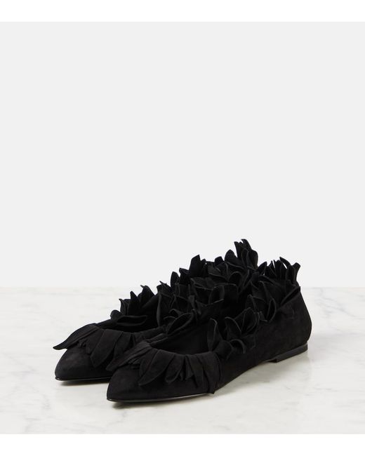 Alaïa Black Petal Suede Ballet Flats