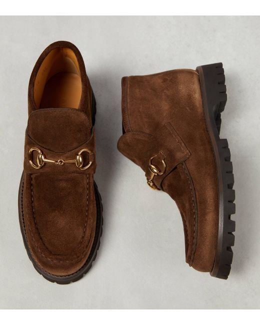 Gucci Horsebit Suede Ankle Boots in Brown Lyst UK