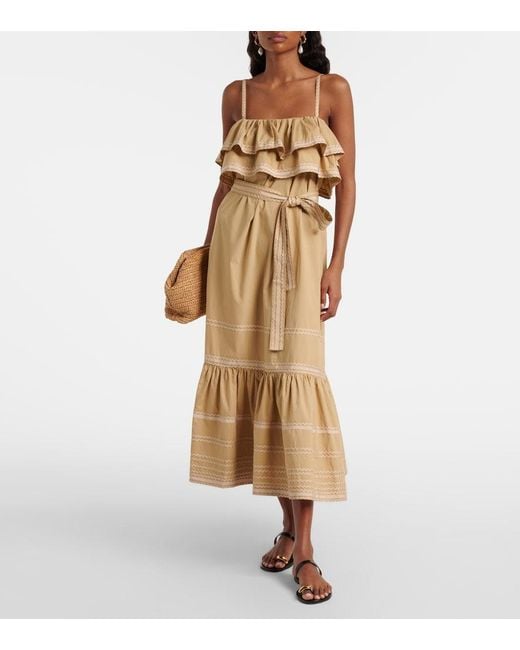 Ulla Johnson Metallic Lucian Ruffled Cotton Midi Dress