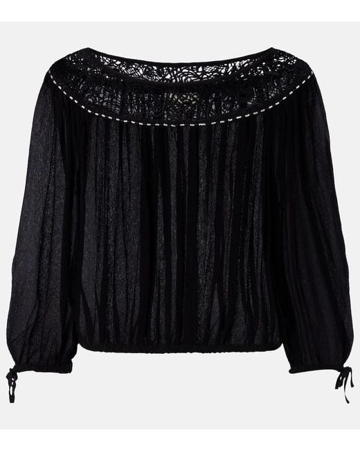 Isabel Marant Black Nelida Guipure Lace-Trimmed Silk Blouse