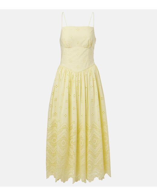 Self-Portrait Yellow Broderie Anglaise Cotton Midi Dress