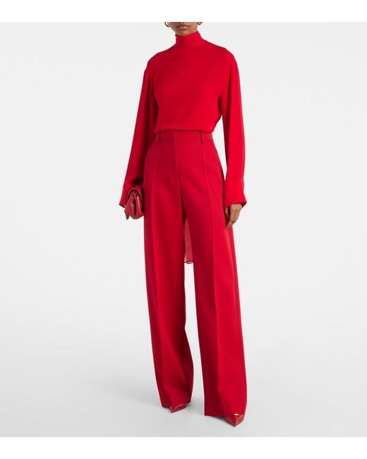 Valentino Red Wool And Silk Georgette Shirt