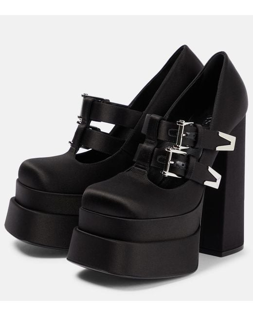 Versace Black Aevitas Satin Bondage Buckle Double Platform