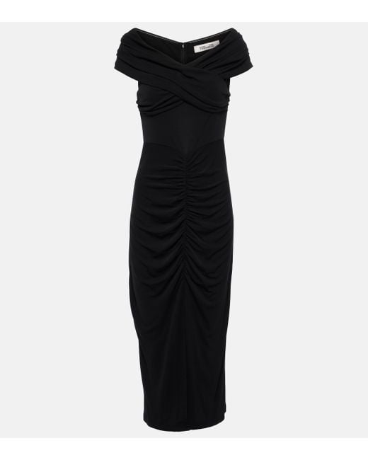 Diane von Furstenberg Black Stephen Ruched Jersey Midi Dress