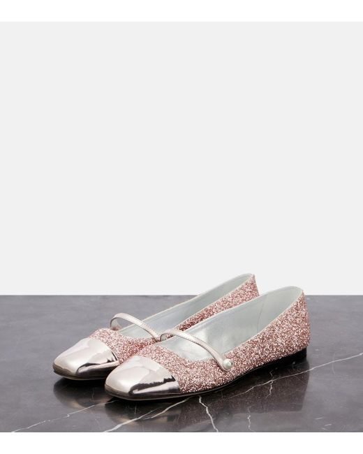 Jimmy Choo Pink Elisa Leather-Trimmed Glitter Ballet Flats