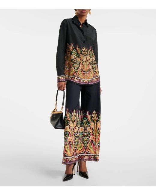 Etro Blue Printed Cotton-blend Flared Pants