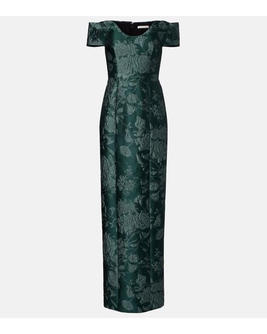 Emilia Wickstead Green Aislinn Floral Cloque Bustier Gown