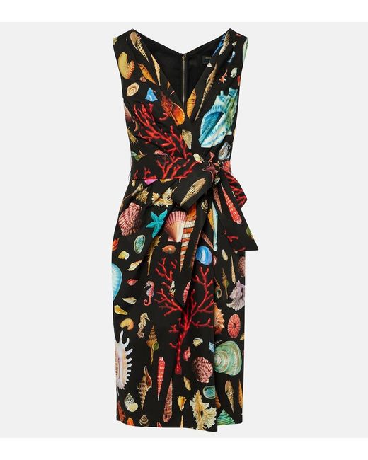 Dolce & Gabbana Black Capri Printed Tie-Detail Cotton Midi Dress