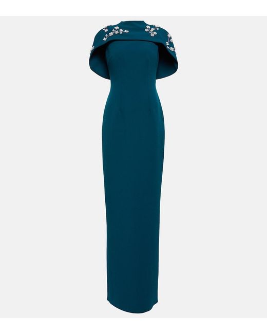 Safiyaa Blue Embellished Crepe Gown