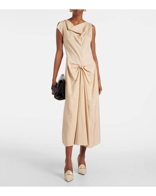 Victoria Beckham Natural Deconstructed Gathered Midi Dress