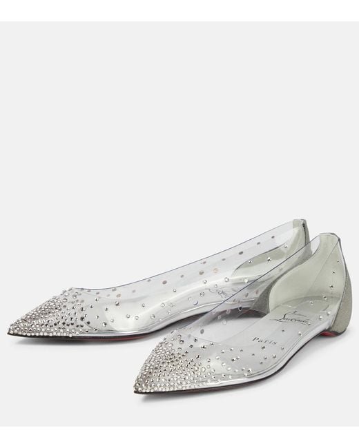 Christian Louboutin White Degrastrass Embellished Ballet Flats