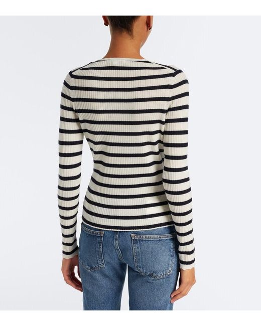 Veronica Beard White Anwin Striped Wool Cardigan