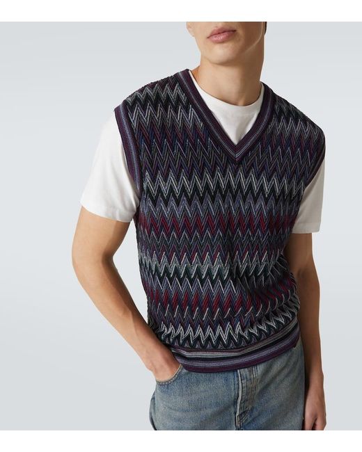 Missoni Blue Zigzag Wool Sweater Vest for men