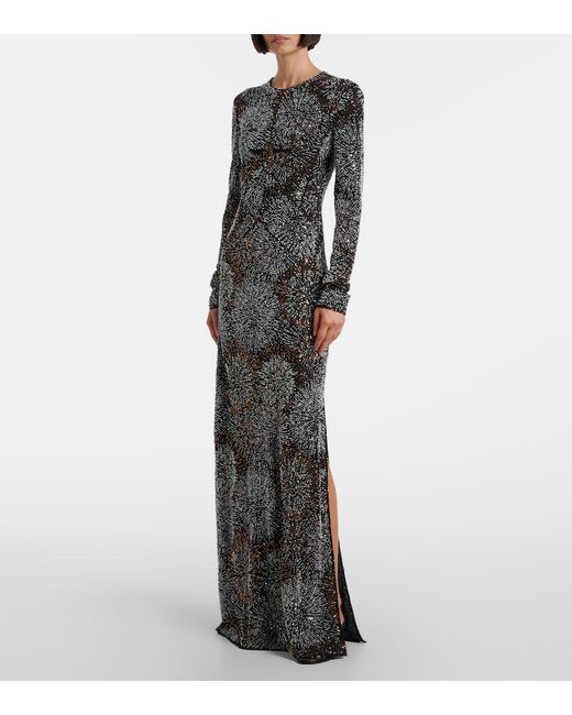 Rabanne Gray Embellished Caped Gown