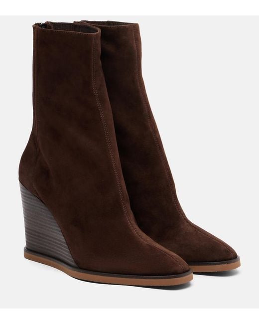 Aquazzura Brown Saint Honore 85 Suede Wedge Ankle Boots