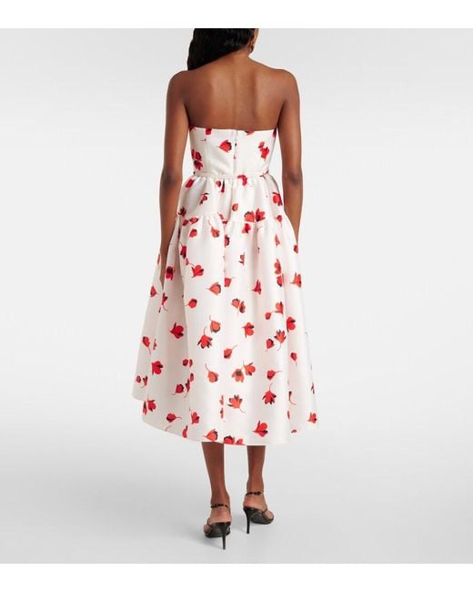 Self-Portrait White Floral Print Taffeta Midi Dress