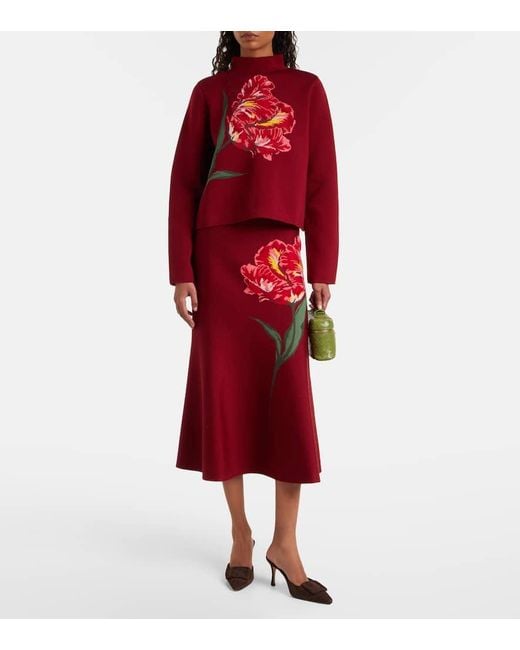 Carolina Herrera Red Midirock Aus Jacquard