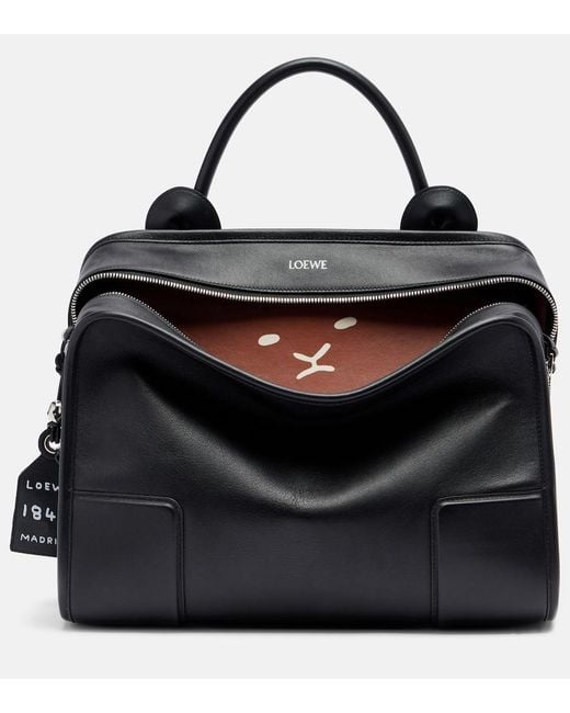 Loewe Black Amazona 180 Lion Intarsio Large Tote Bag