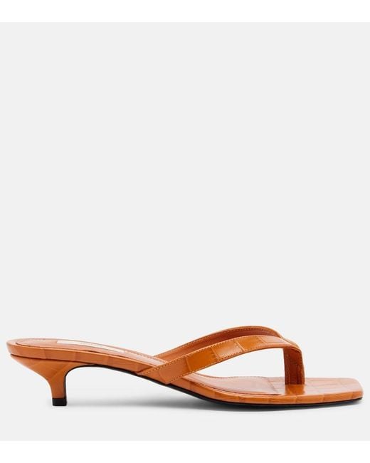 Totême  Brown Croc-Effect Leather Thong Sandals