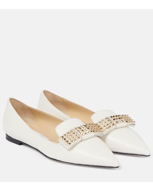 Jimmy Choo White Gala Embellished Leather Ballet Flats