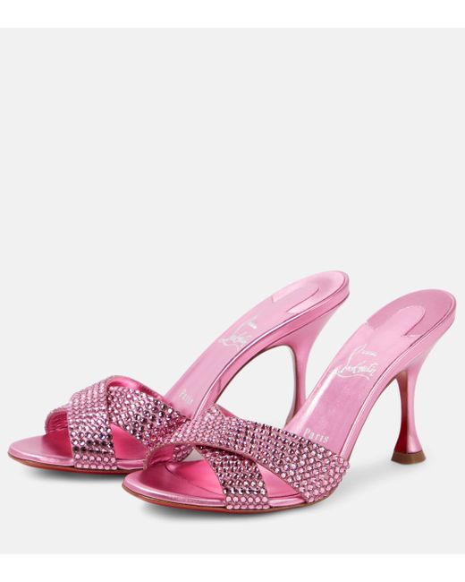 Christian Louboutin Pink Mariza Is Back Embellished Suede Mules