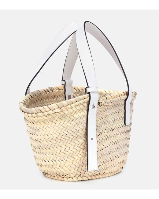 Loewe White Leather And Raffia Basket Bag
