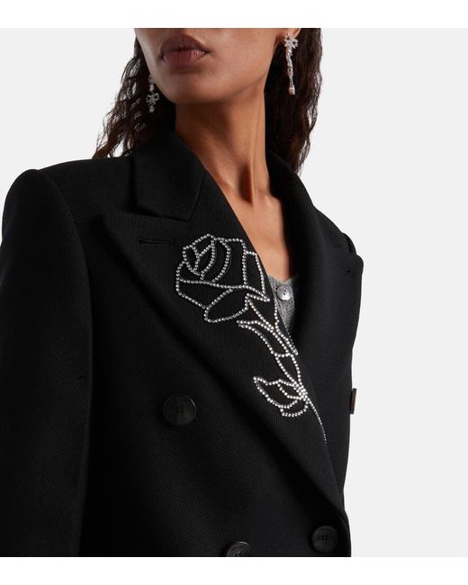 Blumarine Black Embellished Double-Breasted Wool-Blend Coat