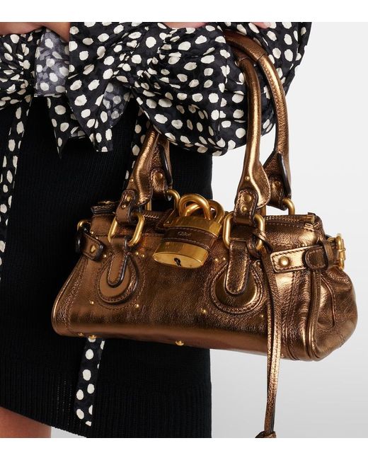Chloé Brown Paddington Metallic Leather Shoulder Bag