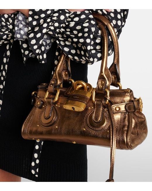 Chloé Brown Paddington Metallic Leather Shoulder Bag
