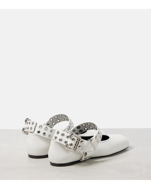 Alaïa White Verzierte Ballerinas Aus Leder
