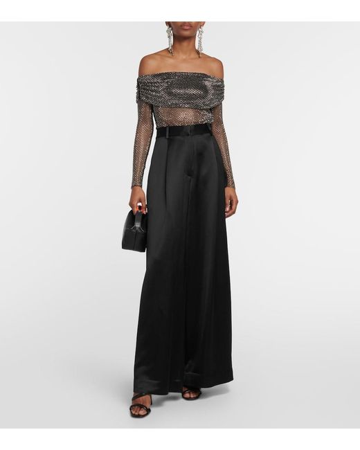 Self-Portrait Black Off-Shoulder Fishnet Top