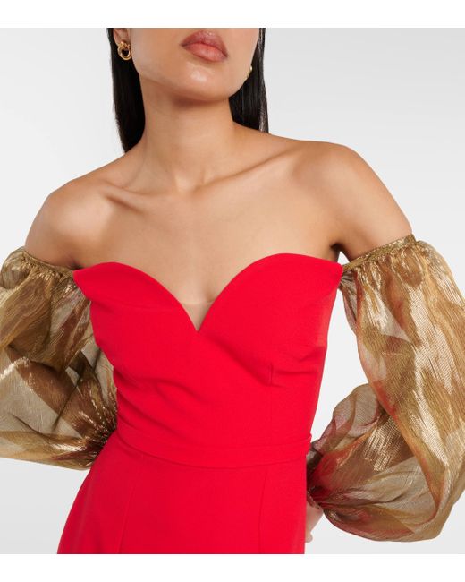 Safiyaa Red Auriel Off-shoulder Crepe Gown