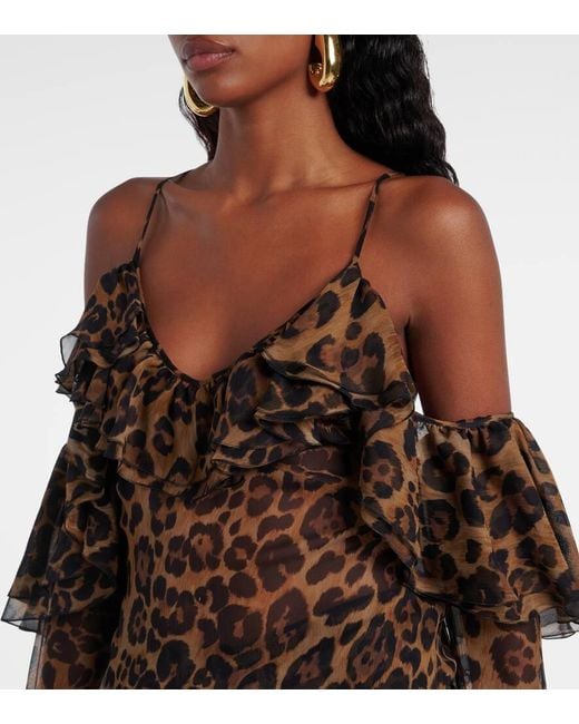 Blumarine Brown Leopard-Print Draped Silk Top