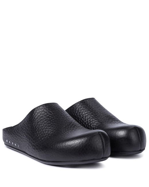 Marni Sabot Leather Slippers in Black - Lyst