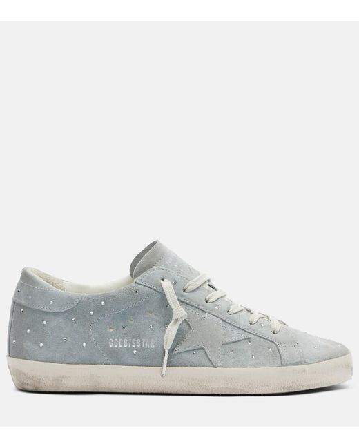 Golden Goose Deluxe Brand White Super-Star Embellished Suede Sneakers