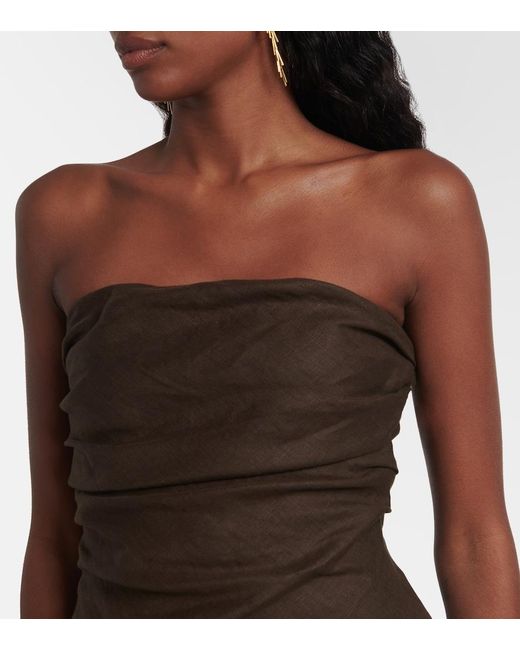 Faithfull The Brand Brown Hedy Draped Linen Maxi Dress