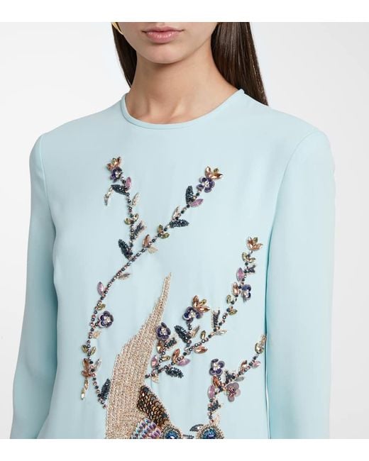 Costarellos Blue Siriana Embellished Crepe Gown