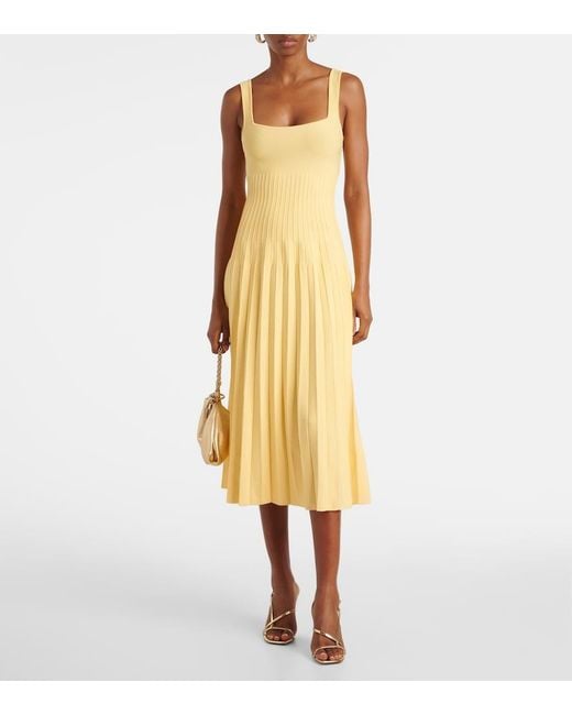 Staud Yellow Ellison Pleated Midi Dress