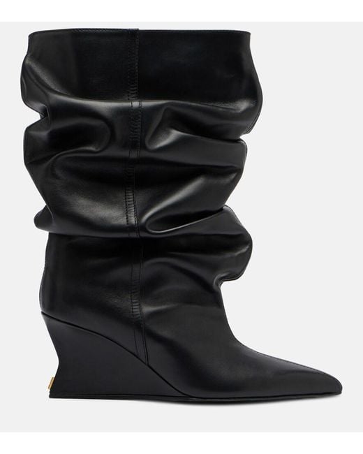 Balmain Black Leather Wedge Boots