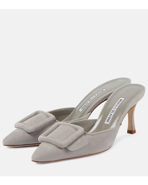 Manolo Blahnik Gray Maysale Suede Mules