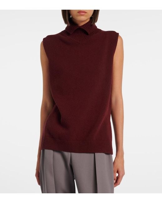 Jil Sander Red Wool Turtleneck Sweater Vest