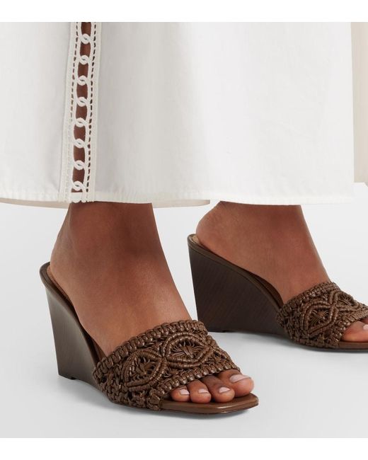Veronica Beard Brown Ellen Macrame Leather Wedge Mules