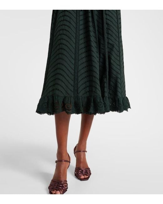Vestido Midi Olga De Algodon Con Bordado Ingles Ulla Johnson de color Green